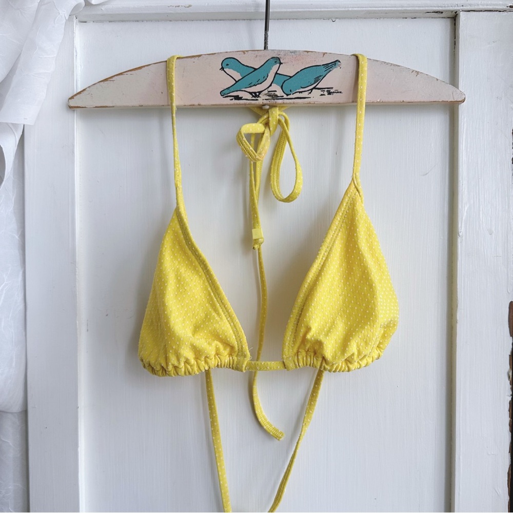 Vintage 00s H&M yellow Swiss dot triangle halter string bikini top 4
